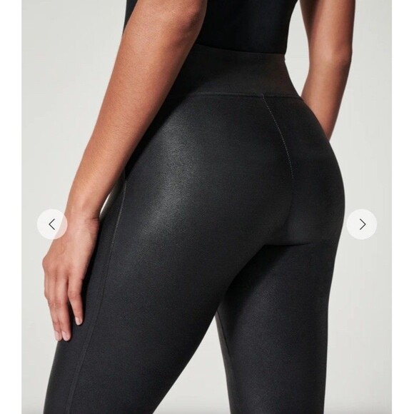 SPANX Faux Leather Leggings Shaping High Rise Size Large Moto Biker Goth - Picture 6 of 6